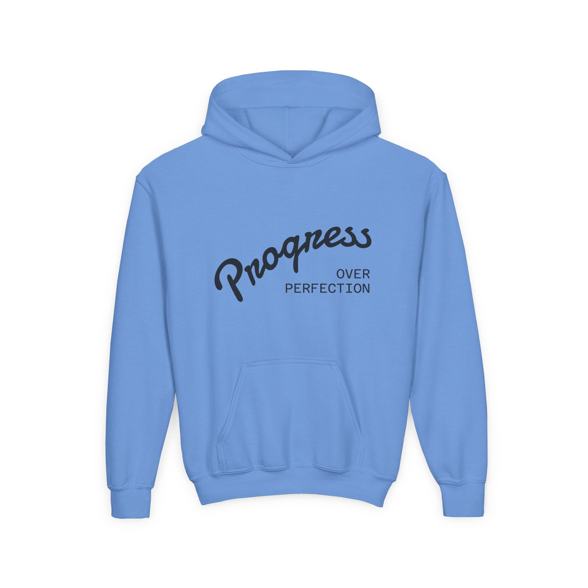 Youth Hoodie — "Progress Over Perfection" Motivational Pullover