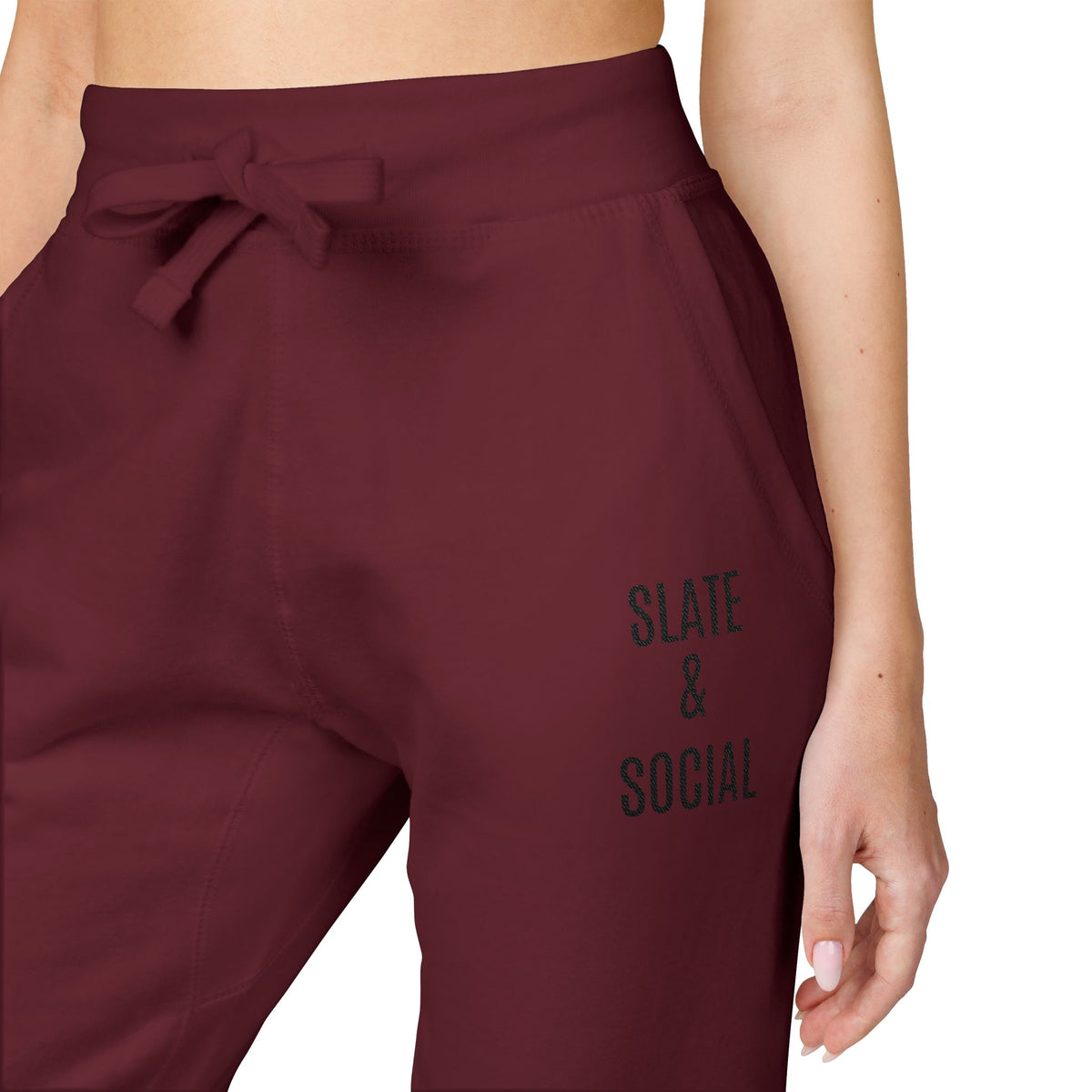 Embroidered 'Slate & Social' Fleece Sweatpants — Cozy Casual Joggers
