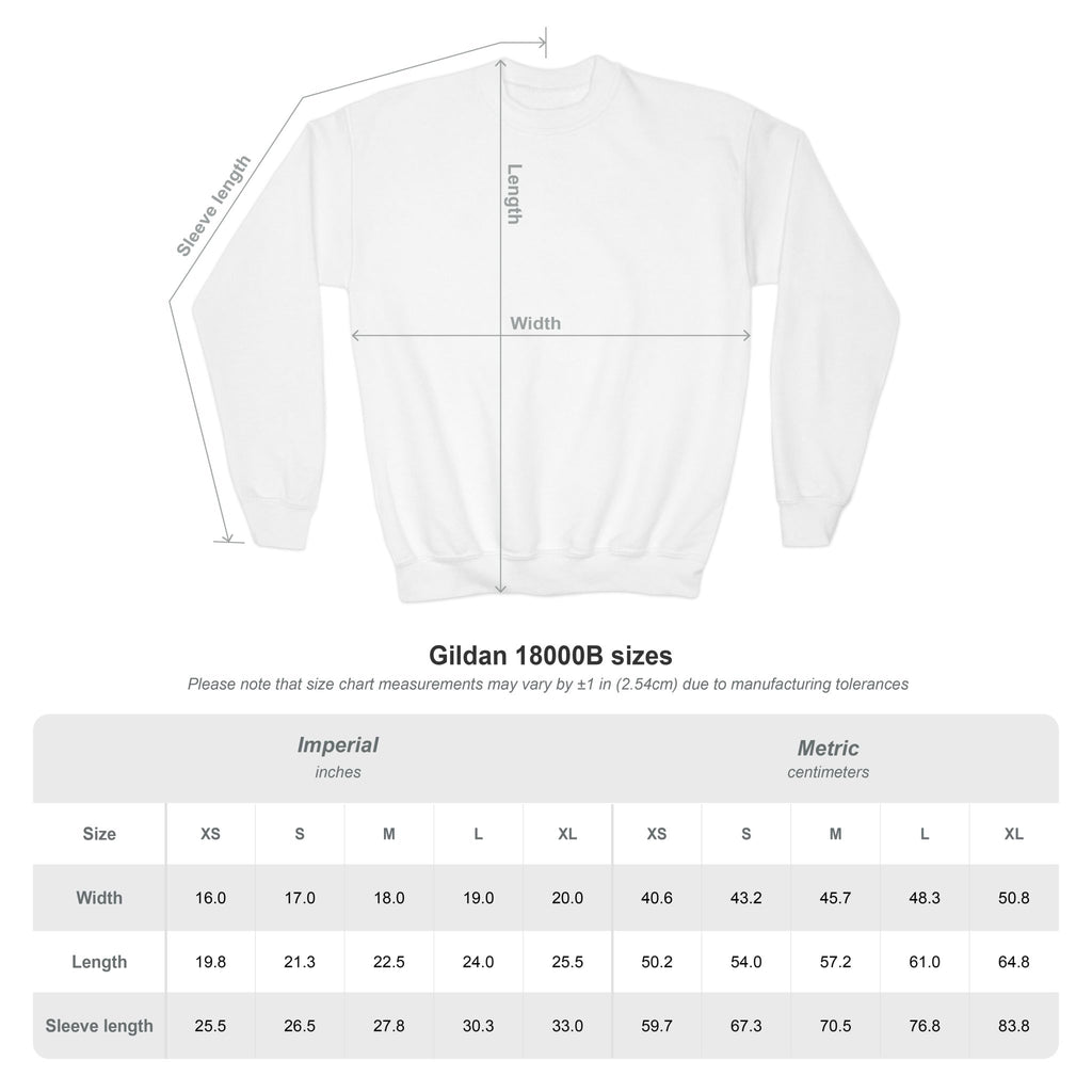 Youth Crewneck Sweatshirt — "School Story, Bro!" Earth Character with Soda | Slate & Social Back