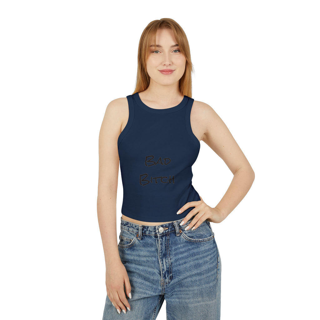 Bad Bitch Racer Tank Top — Women's Crop Ribbed Tank