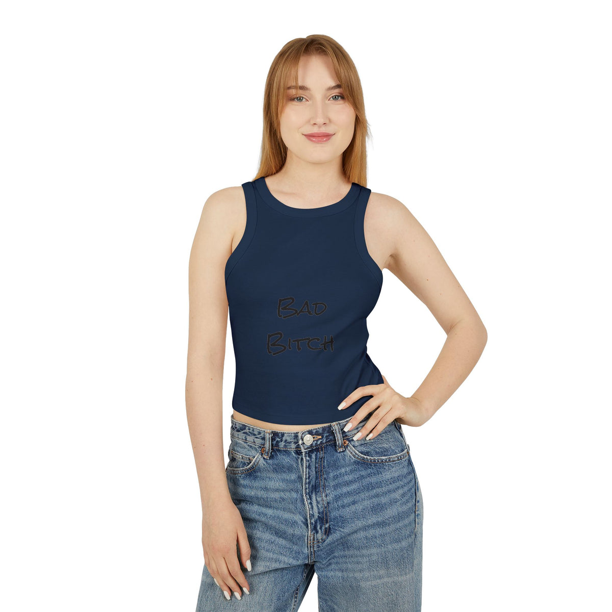 Bad Bitch Racer Tank Top — Women's Crop Ribbed Tank