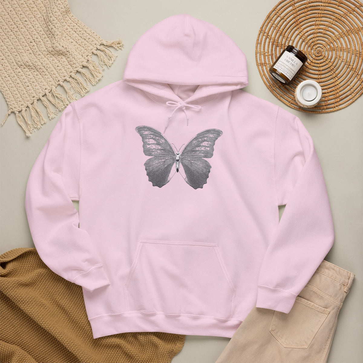 Butterfly Graphic Hoodie — 'Slate & Social' Minimalist White Pullover