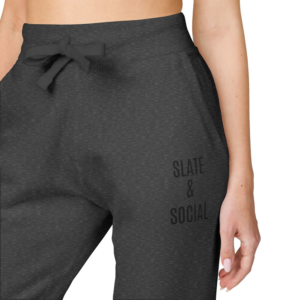 Embroidered 'Slate & Social' Fleece Sweatpants — Cozy Casual Joggers