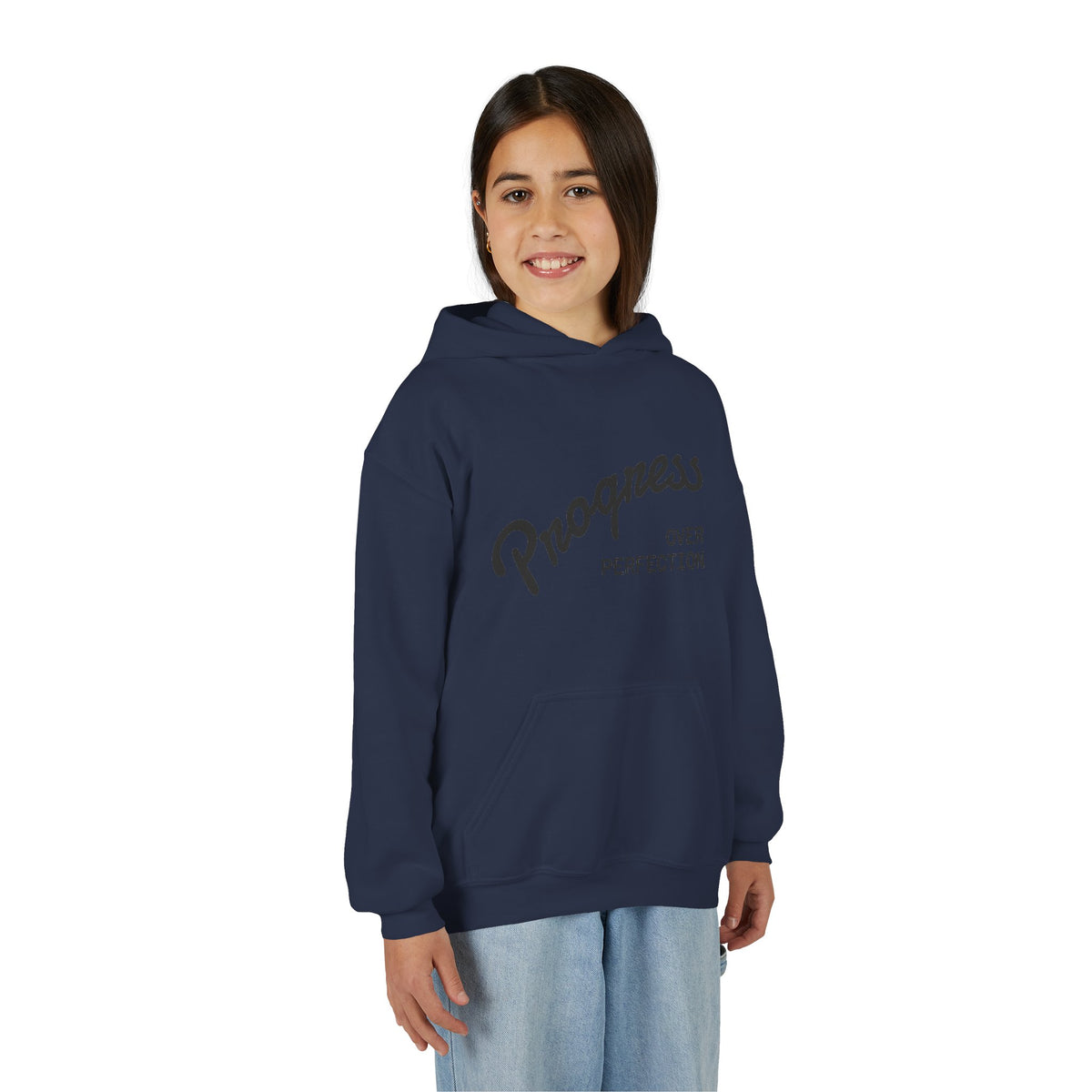 Youth Hoodie — "Progress Over Perfection" Motivational Pullover