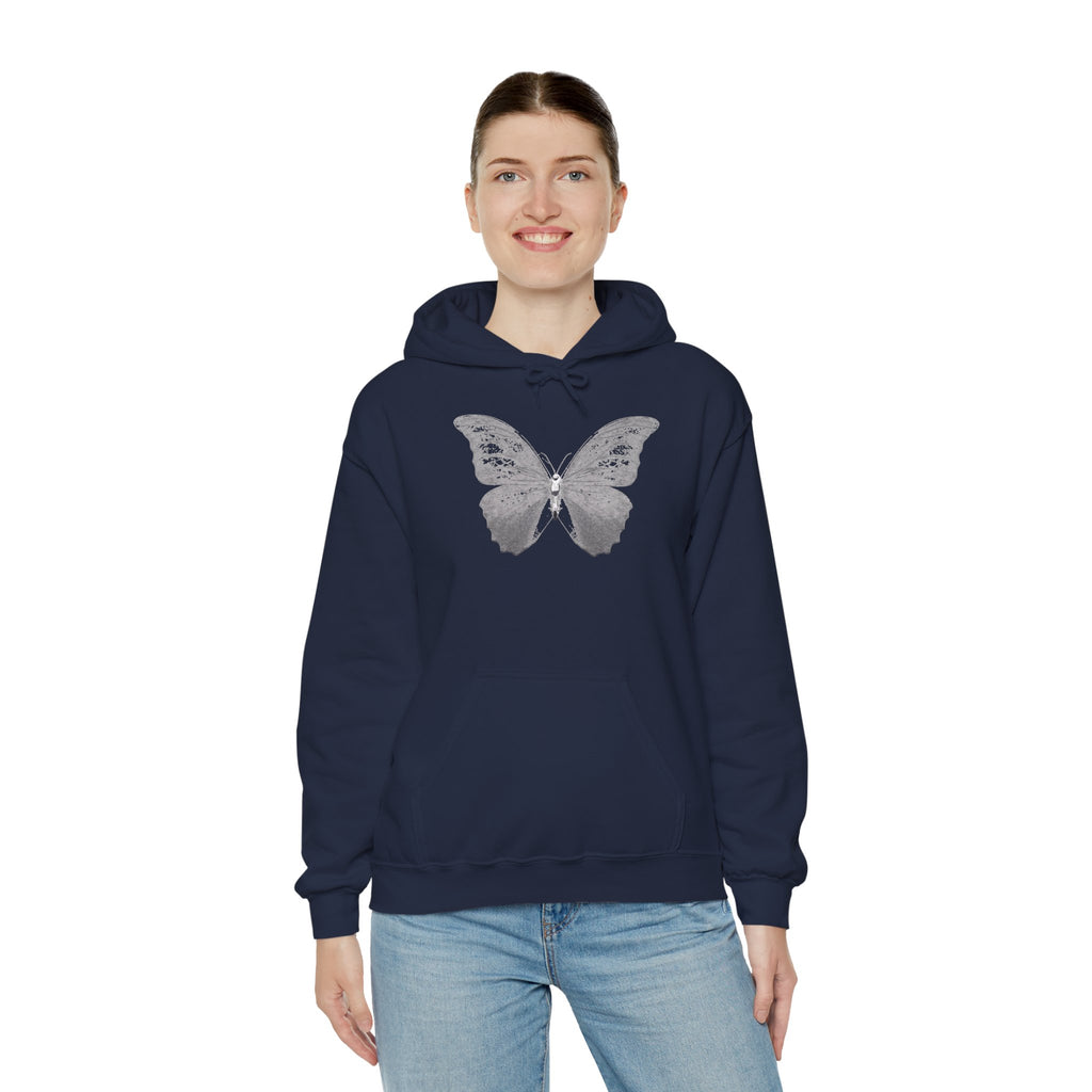 Butterfly Graphic Hoodie — 'Slate & Social' Minimalist White Pullover