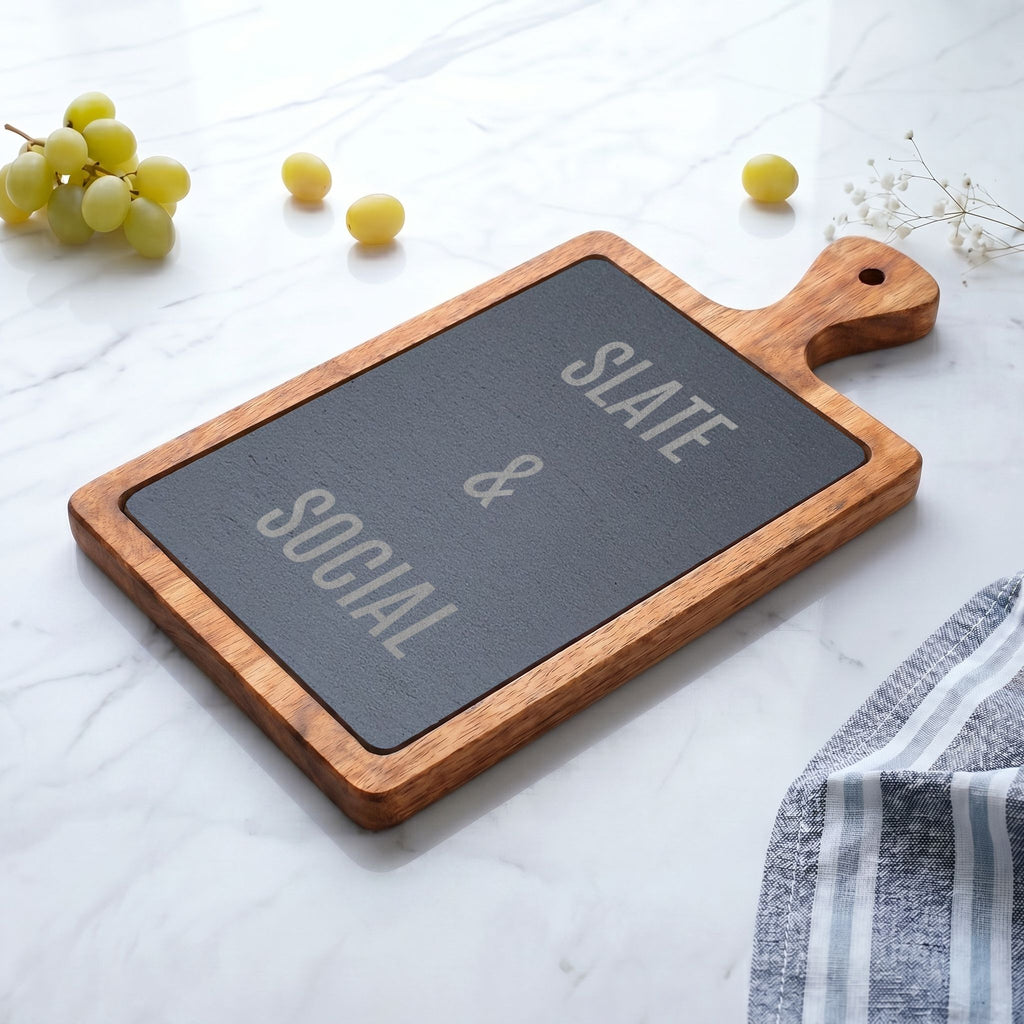 Slate & Social Engraved Charcuterie Board with Cheese Tools