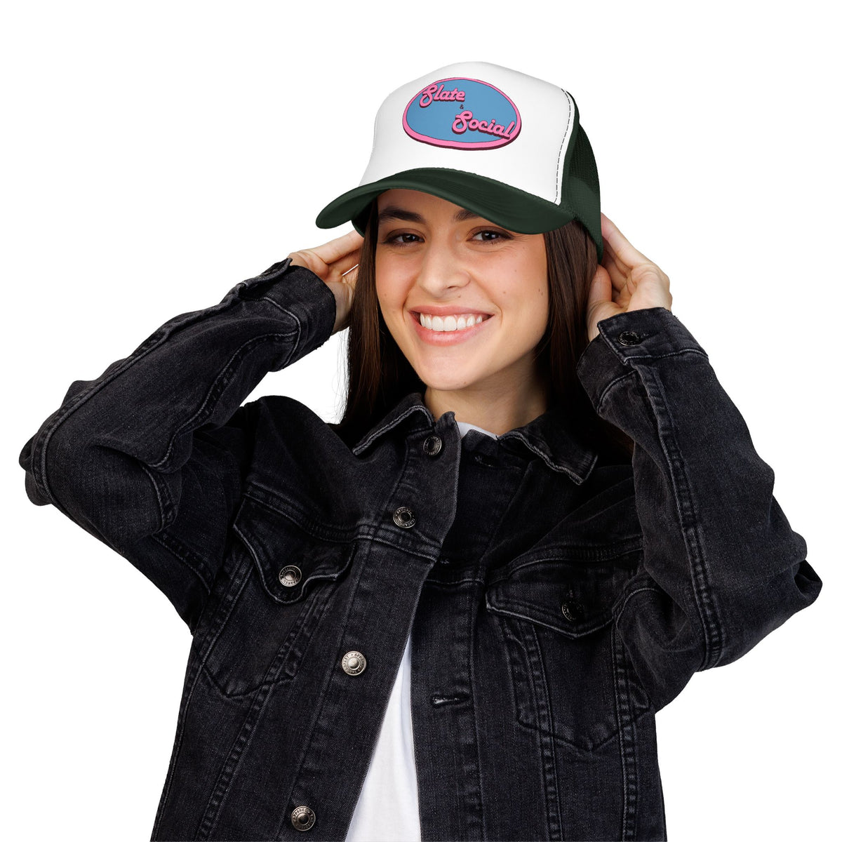 Trucker Hat — "Slate & Social" Retro Patch Foam Cap