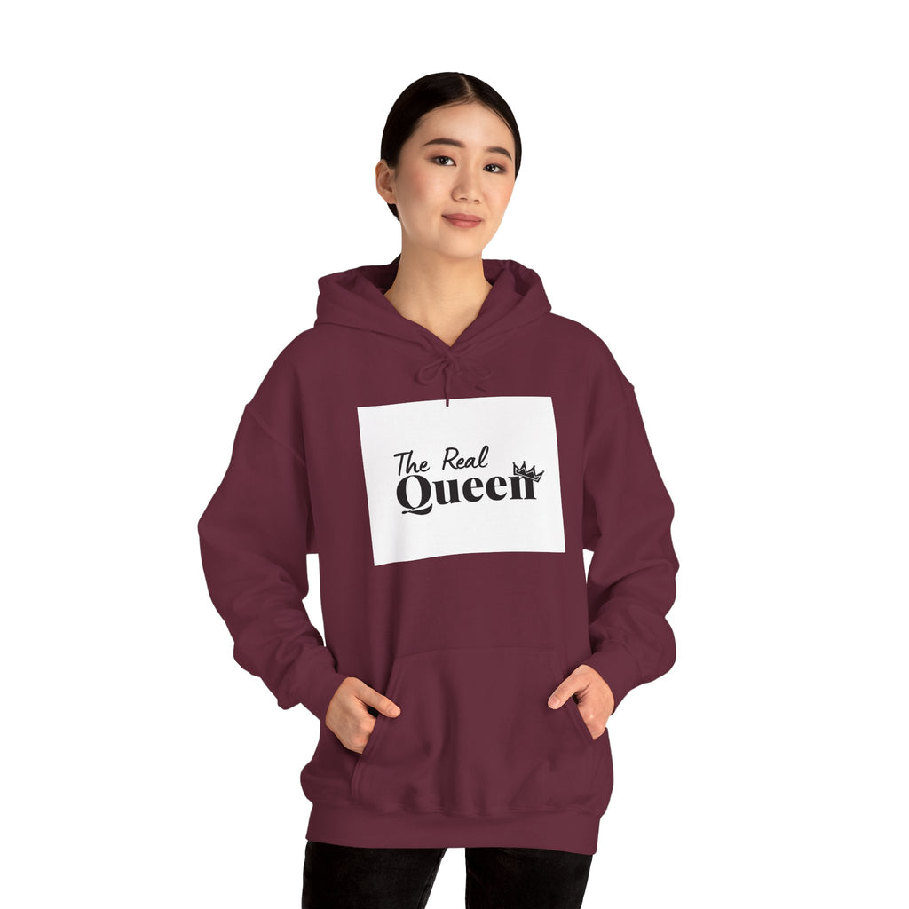 The Real Queen Hoodie — 'Slate & Social' Graphic Pullover for Bold Fashionistas