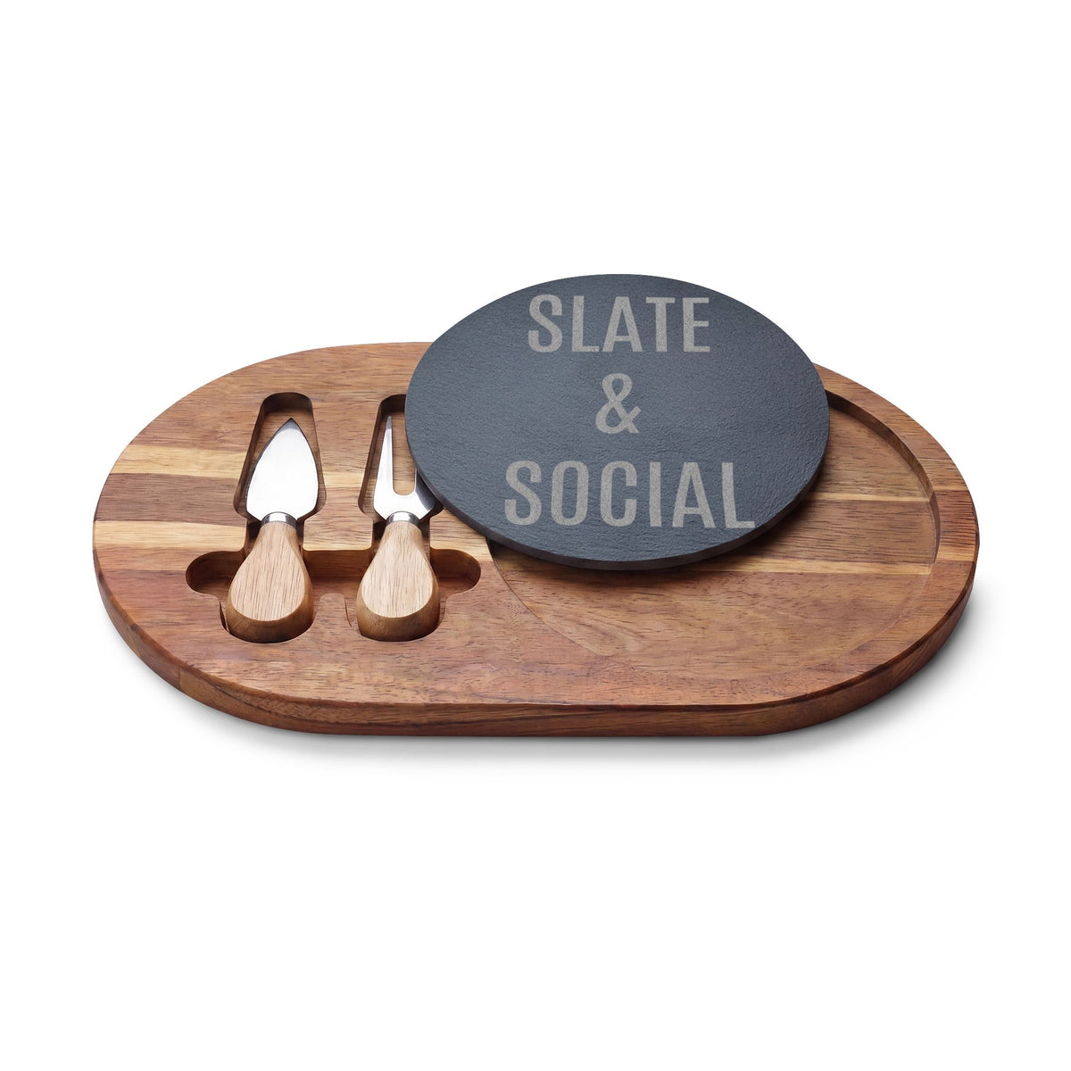 Slate & Social Engraved Charcuterie Board with Cheese Tools