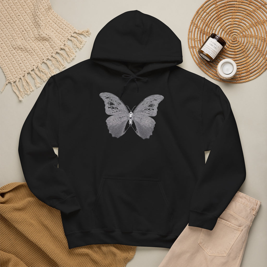 Butterfly Graphic Hoodie — 'Slate & Social' Minimalist White Pullover