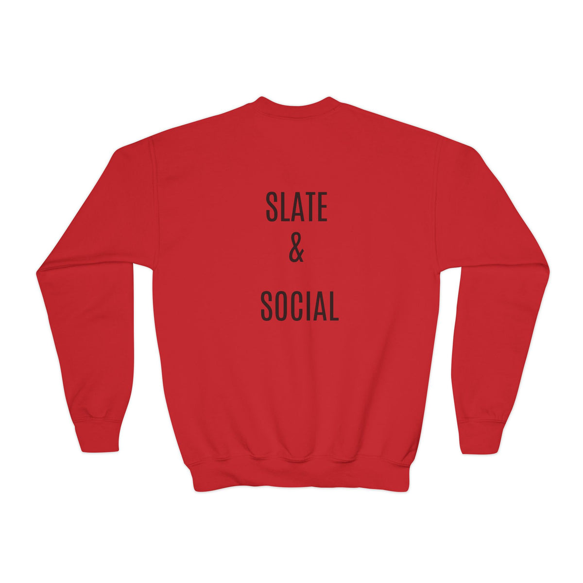 Youth Crewneck Sweatshirt — "School Story, Bro!" Earth Character with Soda | Slate & Social Back