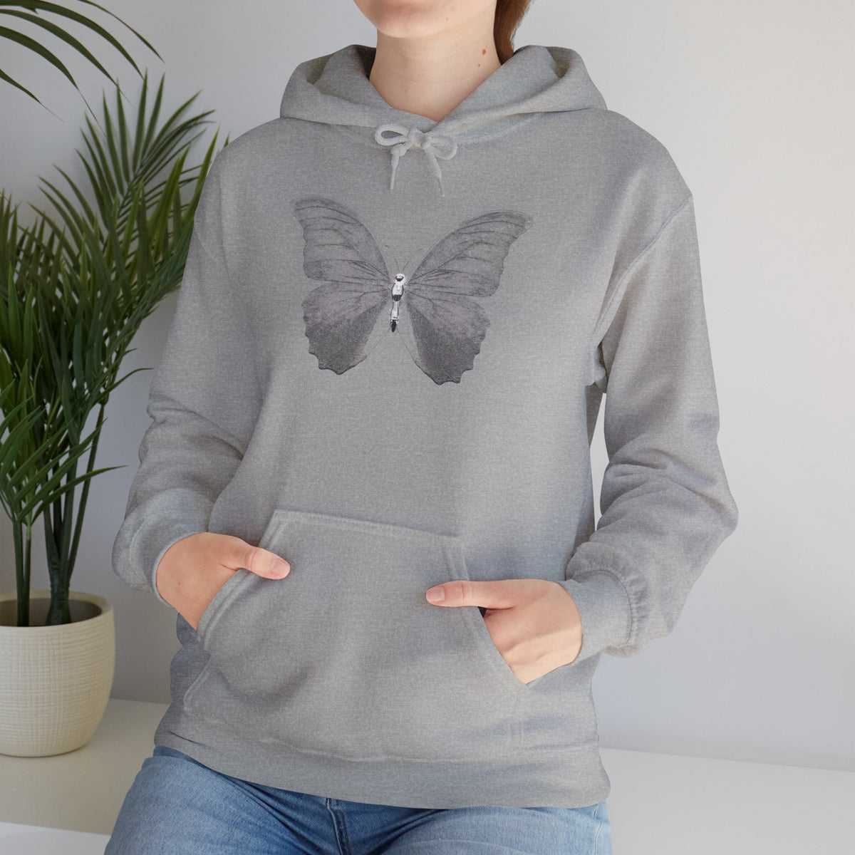 Butterfly Graphic Hoodie — 'Slate & Social' Minimalist White Pullover