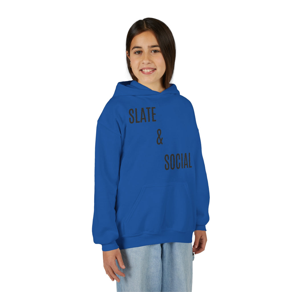 Youth Hoodie - "Slate & Social" Minimalist Text Pullover