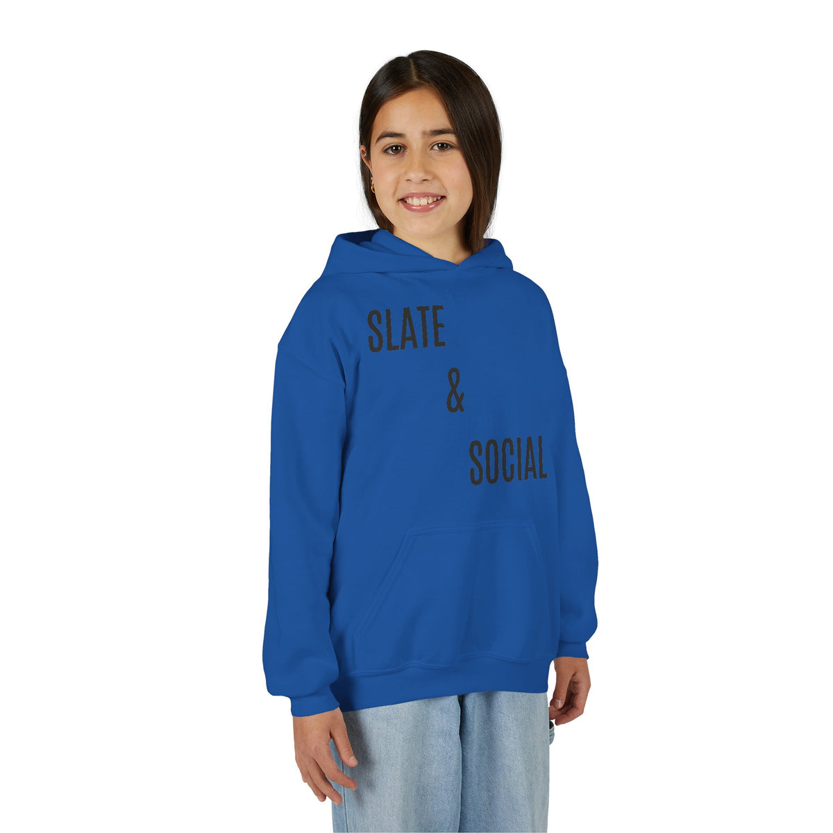 Youth Hoodie - "Slate & Social" Minimalist Text Pullover