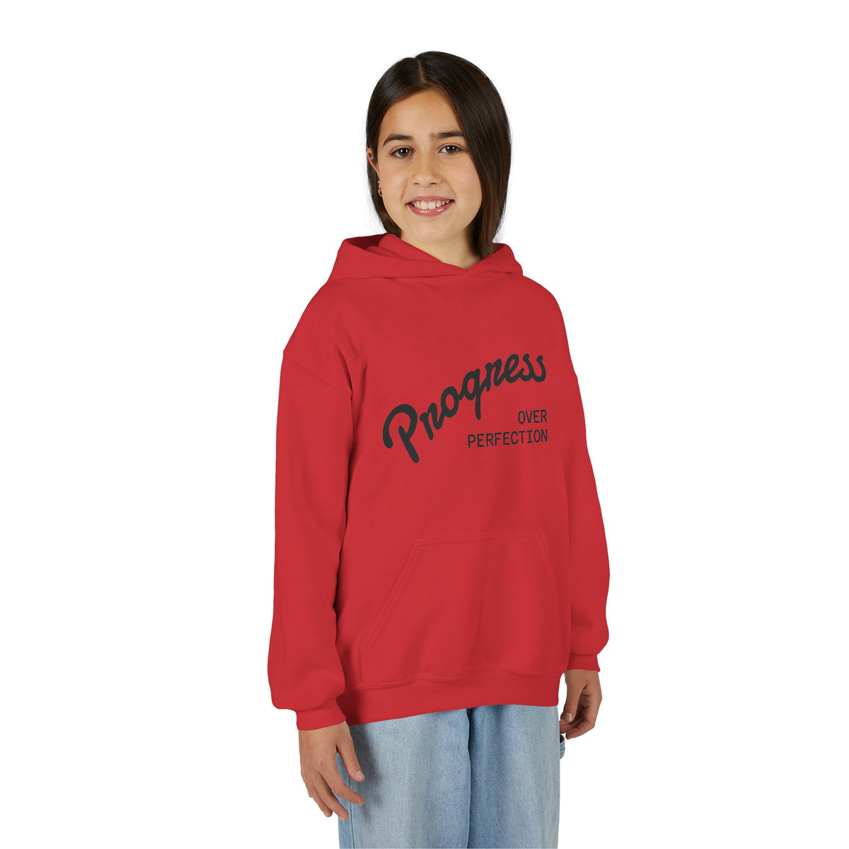 Youth Hoodie — "Progress Over Perfection" Motivational Pullover