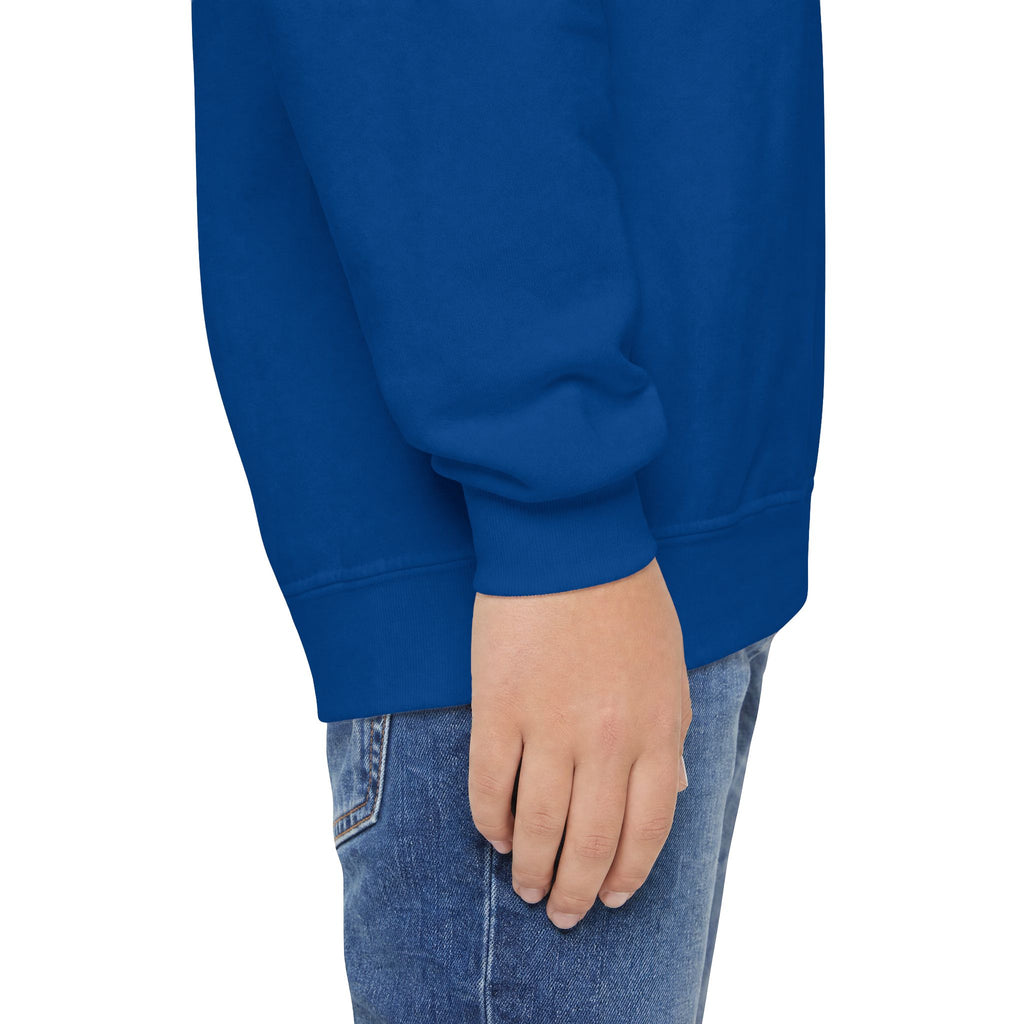 Youth Crewneck Sweatshirt — "School Story, Bro!" Earth Character with Soda | Slate & Social Back