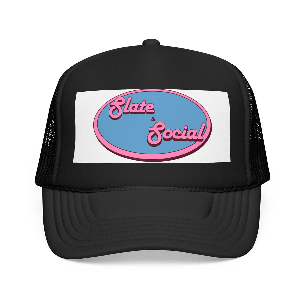 Trucker Hat — "Slate & Social" Retro Patch Foam Cap