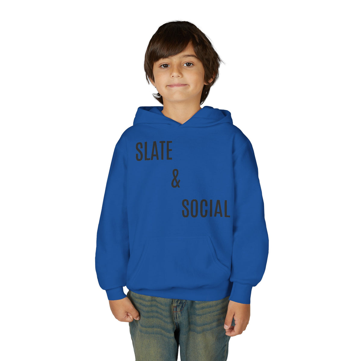 Youth Hoodie - "Slate & Social" Minimalist Text Pullover