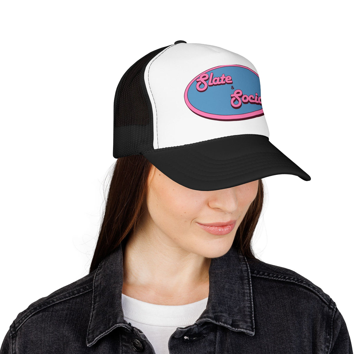 Trucker Hat — "Slate & Social" Retro Patch Foam Cap