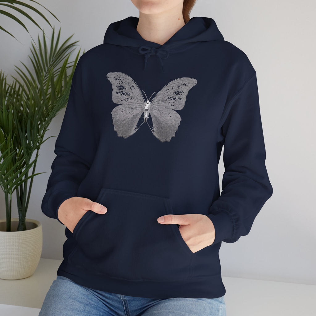 Butterfly Graphic Hoodie — 'Slate & Social' Minimalist White Pullover