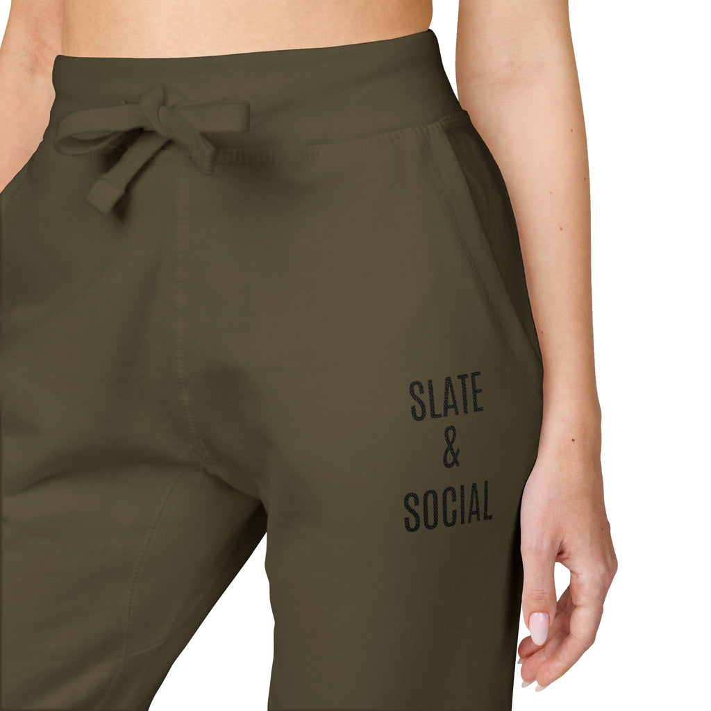 Embroidered 'Slate & Social' Fleece Sweatpants — Cozy Casual Joggers