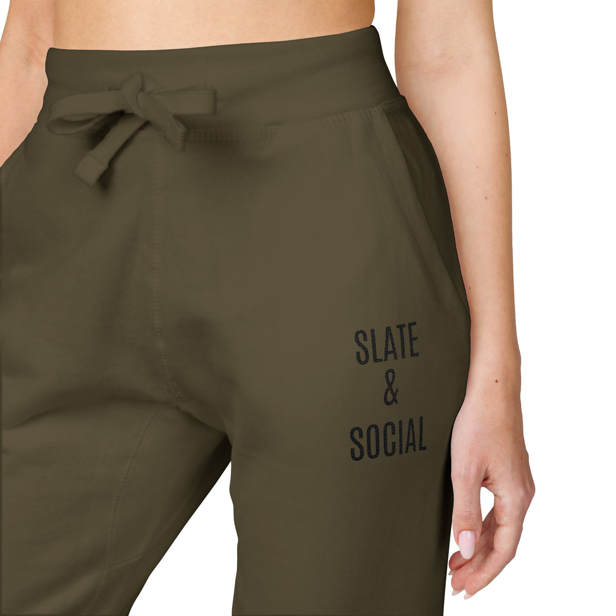 Embroidered 'Slate & Social' Fleece Sweatpants — Cozy Casual Joggers