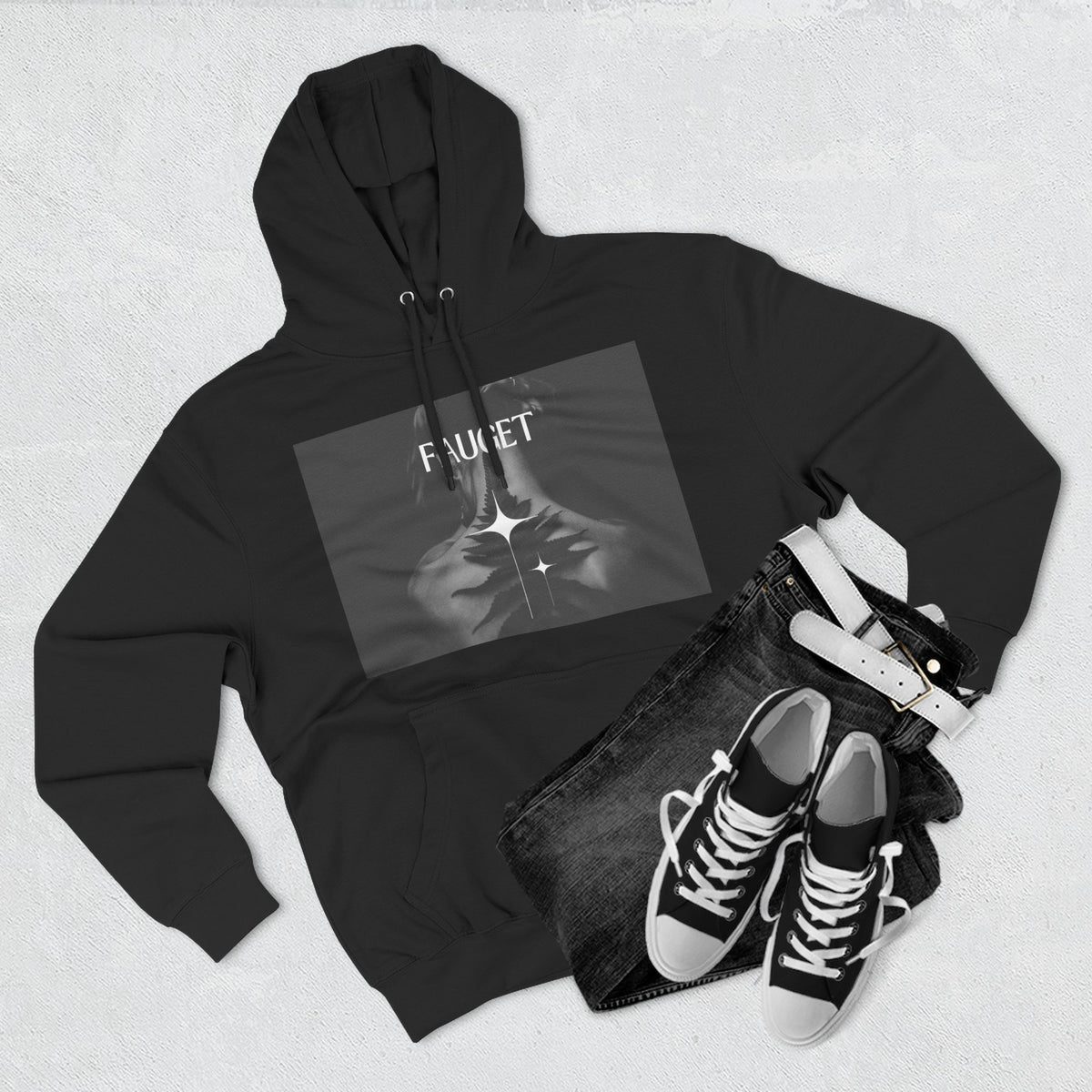 Hoodie — 'FAUCET' Monochrome Prayer Hands Graphic Hoodie