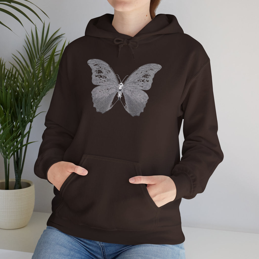 Butterfly Graphic Hoodie — 'Slate & Social' Minimalist White Pullover