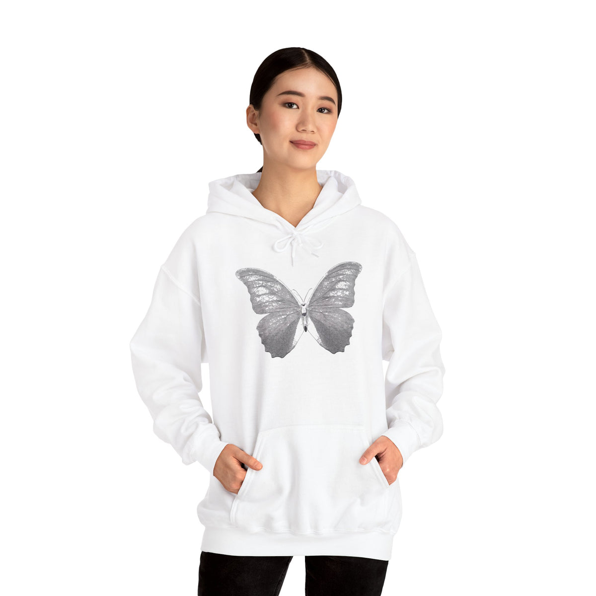 Butterfly Graphic Hoodie — 'Slate & Social' Minimalist White Pullover