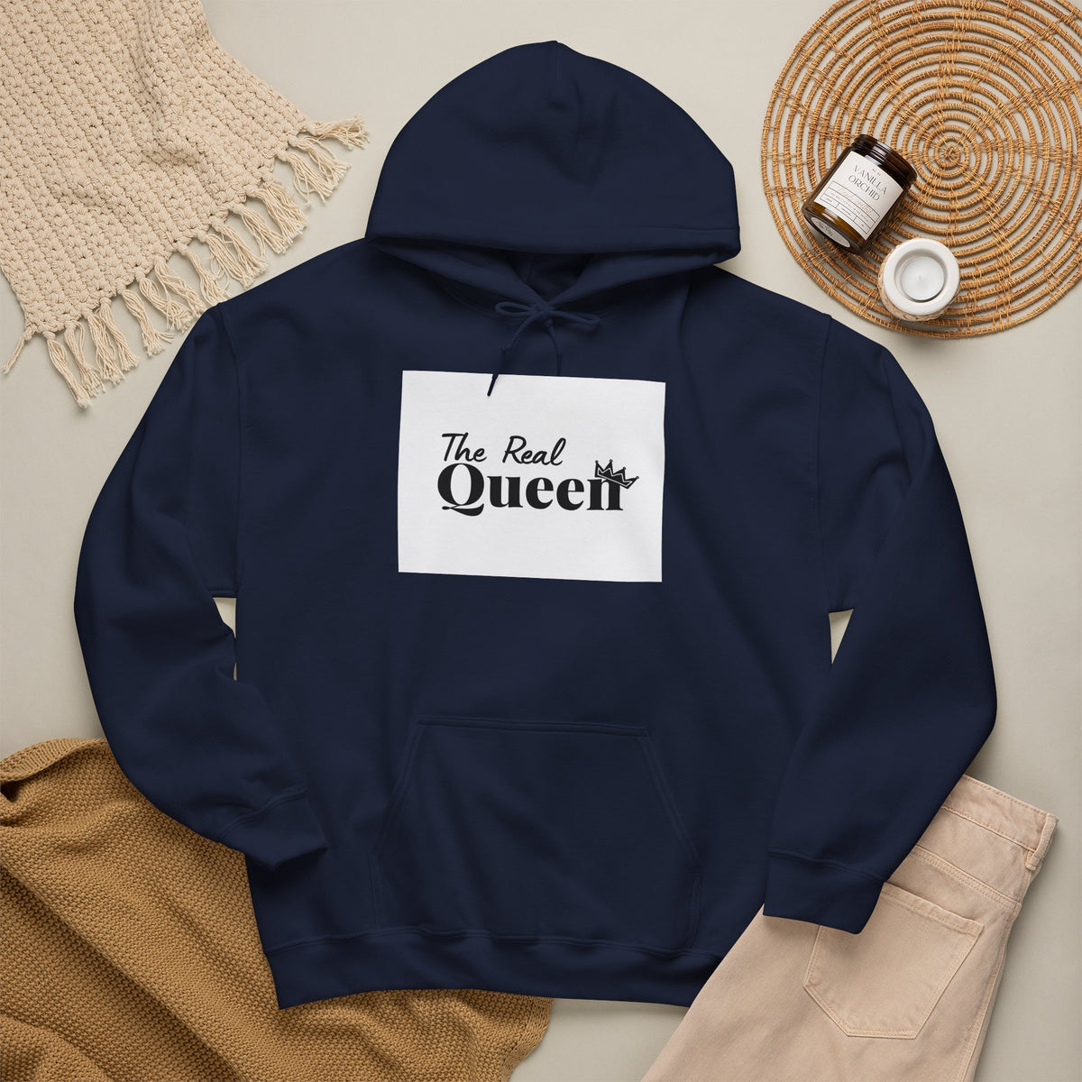 The Real Queen Hoodie — 'Slate & Social' Graphic Pullover for Bold Fashionistas