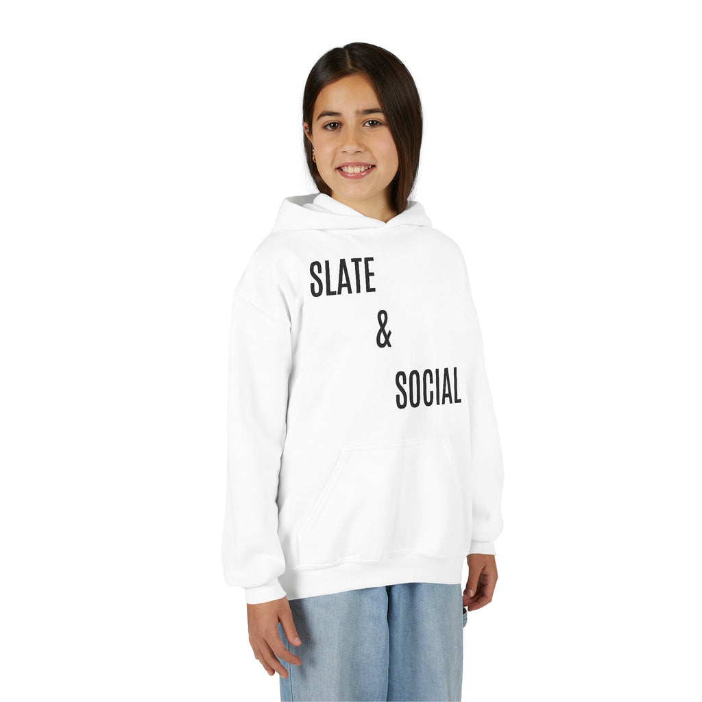 Youth Hoodie - "Slate & Social" Minimalist Text Pullover