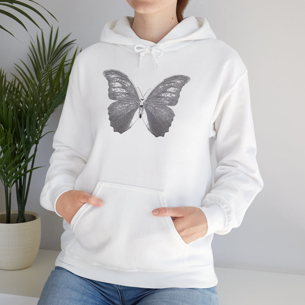 Butterfly Graphic Hoodie — 'Slate & Social' Minimalist White Pullover