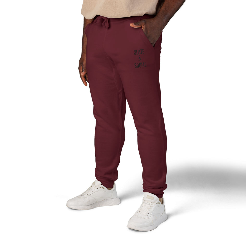 Embroidered 'Slate & Social' Fleece Sweatpants — Cozy Casual Joggers