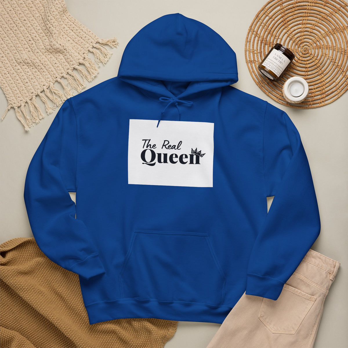 The Real Queen Hoodie — 'Slate & Social' Graphic Pullover for Bold Fashionistas