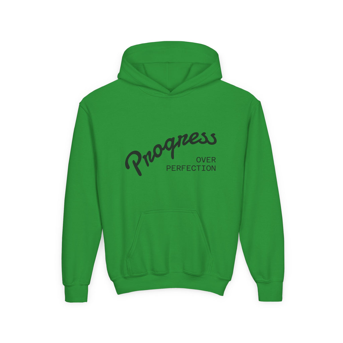Youth Hoodie — "Progress Over Perfection" Motivational Pullover