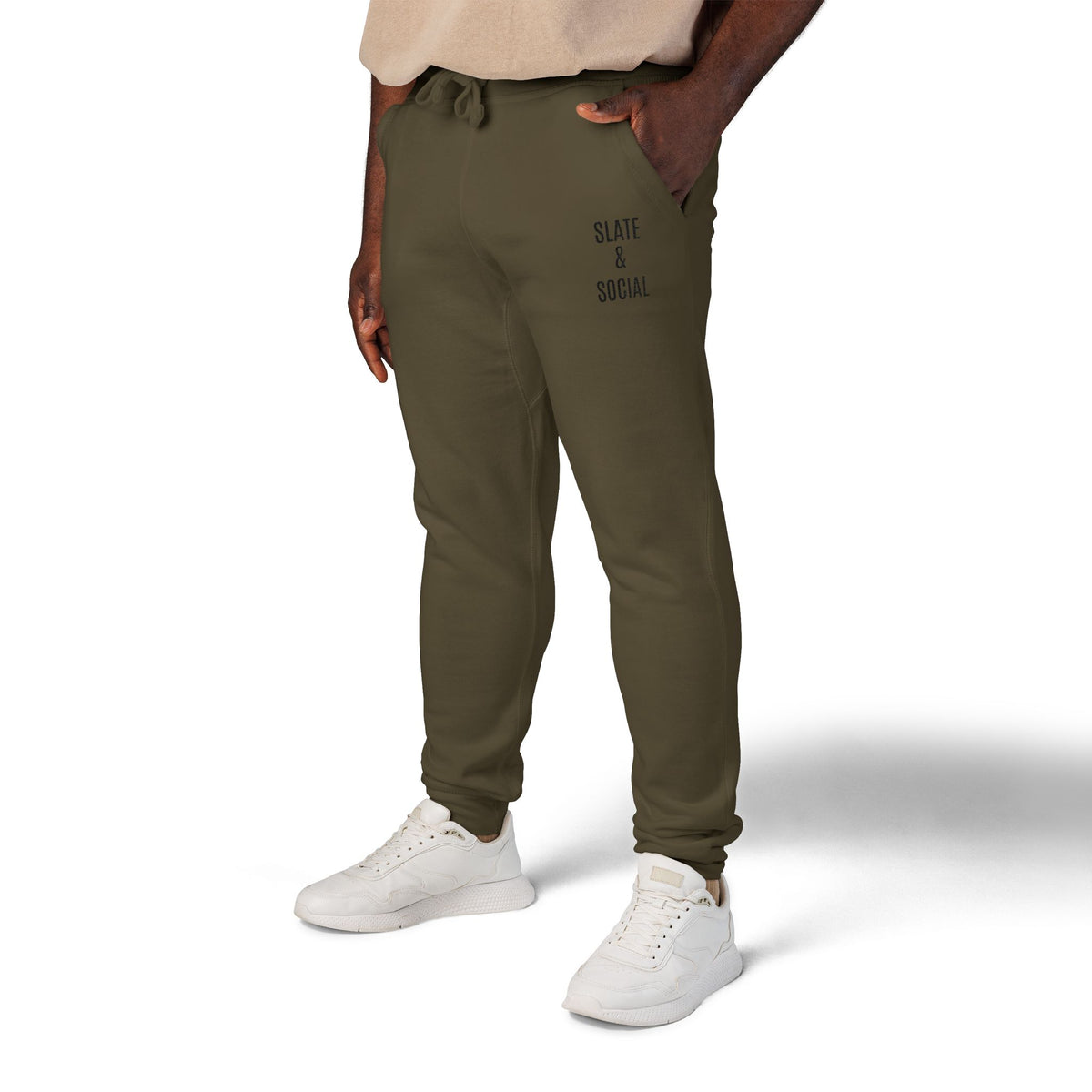 Embroidered 'Slate & Social' Fleece Sweatpants — Cozy Casual Joggers